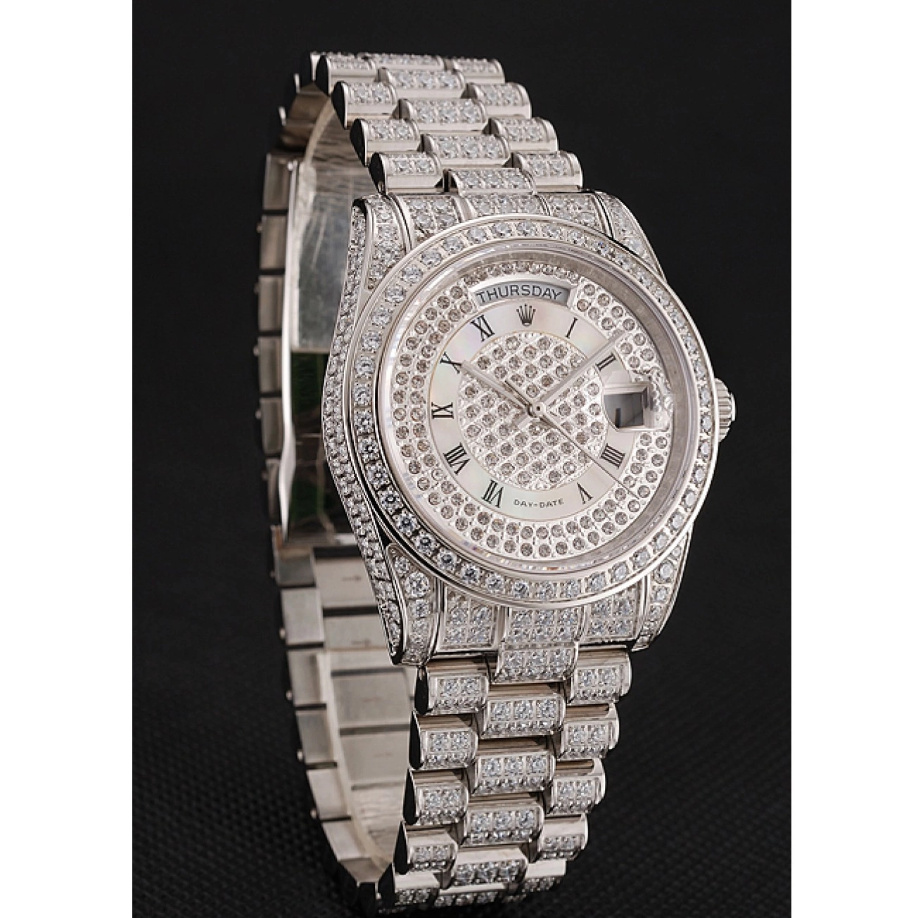 Aaa replica watch Dial Diamond Case Day-Date Diamond Rolex Pave 1453950 Bracelet Diamond Swiss 0518